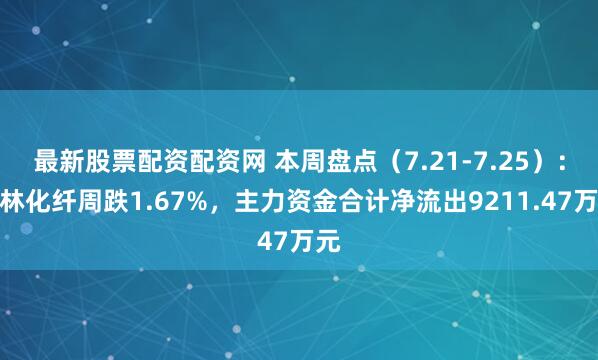 最新股票配资配资网 本周盘点（7.21-7.25）：吉林化纤周跌1.67%，主力资金合计净流出9211.47万元