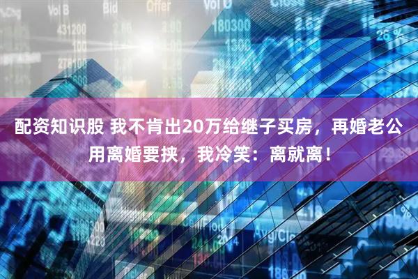 配资知识股 我不肯出20万给继子买房，再婚老公用离婚要挟，我冷笑：离就离！